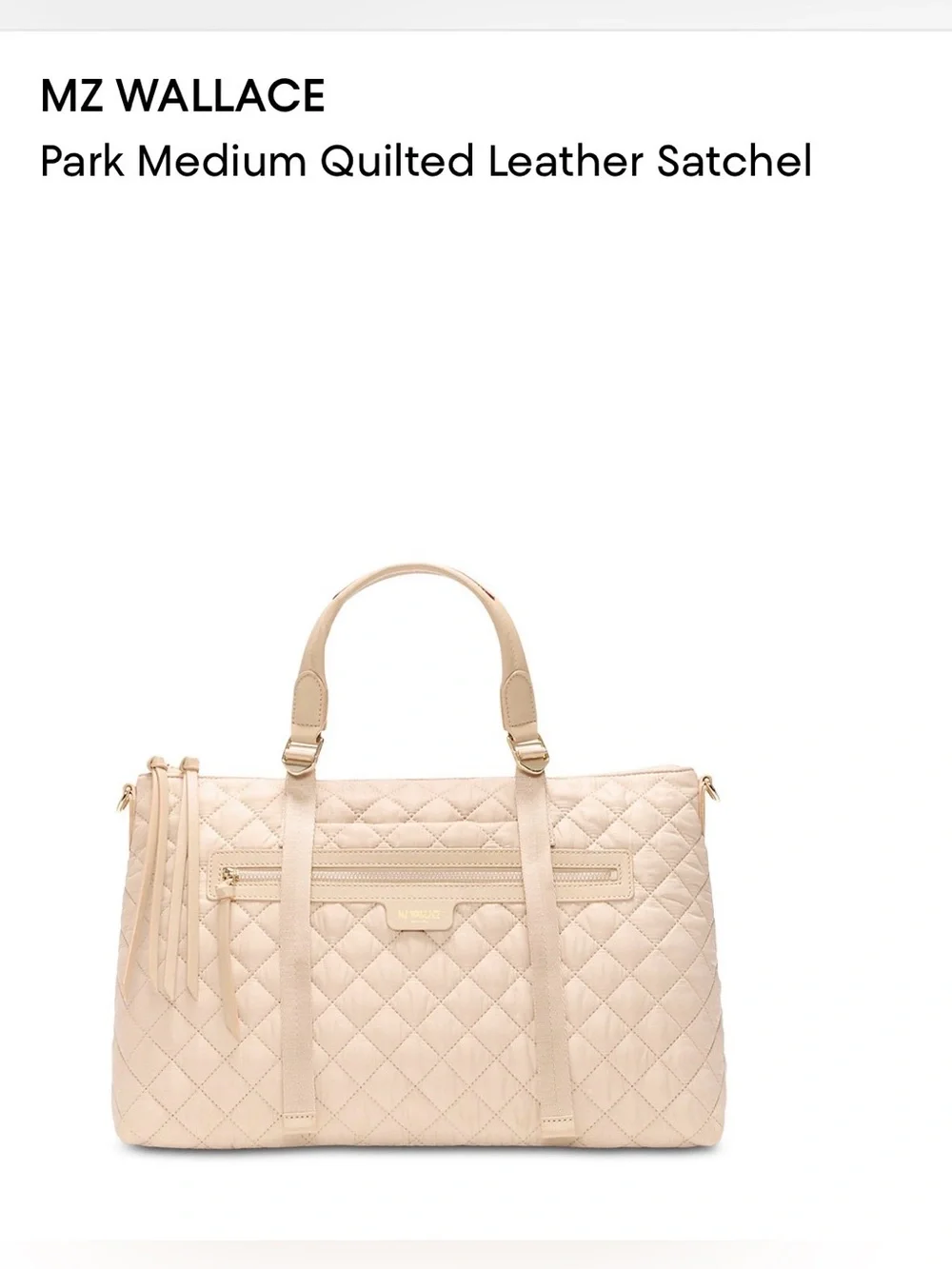 MZ Wallace Park Quilted Leather Satchel. Buff/Gold.